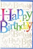 The photographed birthday card carries the joyful atmosphere of a small celebration tucked into an envelope, much like the feeling of receiving a surprise bouquet in Anerley on a special day. Across the centre, the phrase Happy Birthday is written in big, rounded letters that curve gently, giving the words a playful, friendly character. Each letter shimmers with a smooth rainbow effect, sliding from berry reds through pinks, mauves, and deep blues, into cool turquoise, grassy green, and warm yellow, as if each colour had been blended on a florist's palette. The gradient is soft-edged and luminous, suggesting a high-quality print with a slightly glossy finish that catches the light in subtle highlights. Behind this colourful message, the background remains light and uncluttered, a creamy off-white that has been overlaid with delicately repeated lines of gold cursive text reading Happy Birthday to you. The script is fine, graceful, and slightly shimmering, giving an impression similar to gold foil lettering on luxury stationery. Small, bright star shapes and dots, in reds, blues, greens, and yellows, are dotted sparingly around the front, like confetti thrown in the air after a toast at a birthday gathering near Anerley station. The card appears to be made of sturdy, smooth stock, with a finish that feels premium yet welcoming. Overall, the design balances bold, rainbow-coloured joy with understated golden detail, making it ideal to accompany a fresh, colourful bouquet delivered locally through Florist Anerley-offering not just a message, but a visual burst of happiness that mirrors the spirit of the occasion.